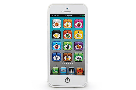 Learning Toy Play Cell Phone with 8 Functions and Dazzling Lights Interactive Toy for Boys Girls-White