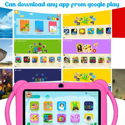 7 Inch Android Tablet with Handle Parental Control Dual Camera-Pink