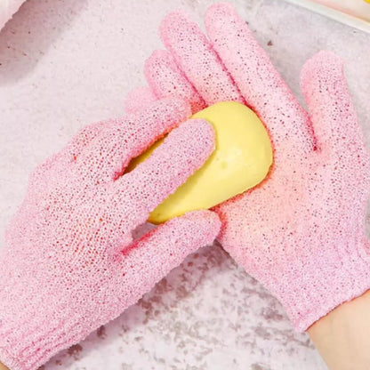 Exfoliating Shower Bath Gloves Back Scrubber Set for Body Face Dead Skin Removing Pink