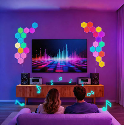 8 Piece Hexagon RGB LED Wall Light Set APP Control Music Sync Decor