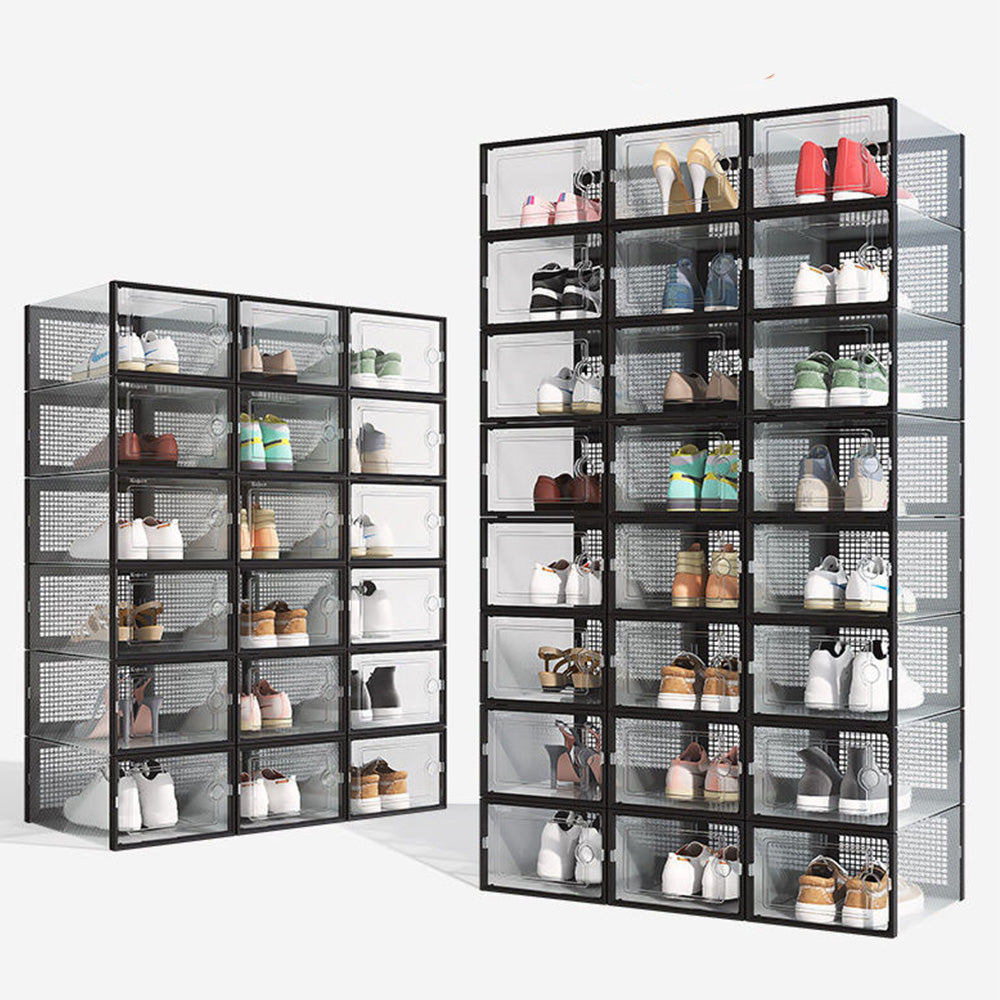 2 Pcs Clear Stackable Shoe Boxes Plastic Sneaker Containers for Closet Under Bed-Black