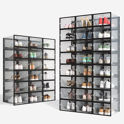 2 Pcs Clear Stackable Shoe Boxes Plastic Sneaker Containers for Closet Under Bed-Black