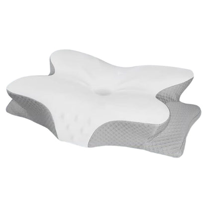 Adjustable Cervical Neck Pillow Ergonomic Memory Foam Pillow for Side Back Stomach Sleeper White and Grey
