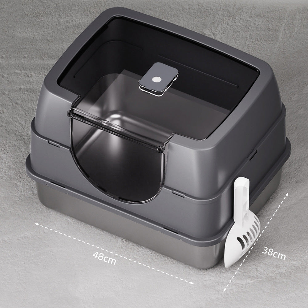 Fully Enclosed Flip Top Stainless Steel Cat Litter Box Large Space and Odor Control