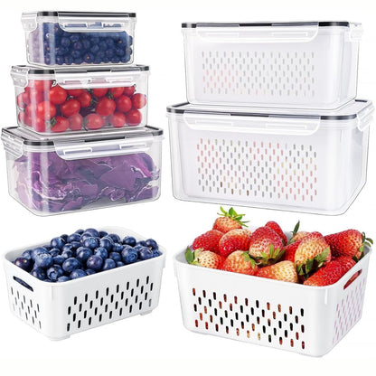 4Piece PP Produce Storage Containers with Drain Baskets