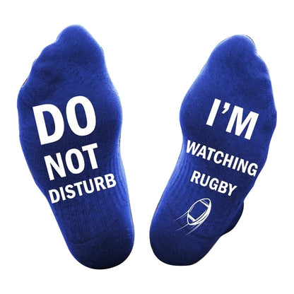 Pair of I'M WATCHING Unisex RUGBY Rugby Socks for Football Lover Blue