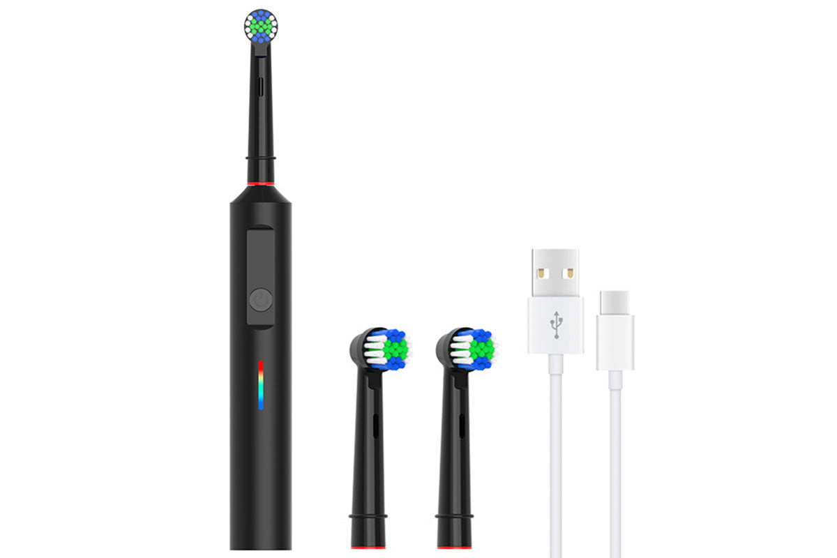 Rotating Electric Toothbrush 3Modes with Travel Case and 2 Brush Heads-Black