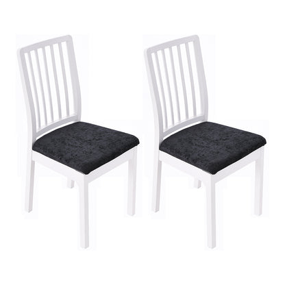 2Pcs Velvet Dining Chair Seat Covers Stretch Chair Seat Cushion Cover -Black