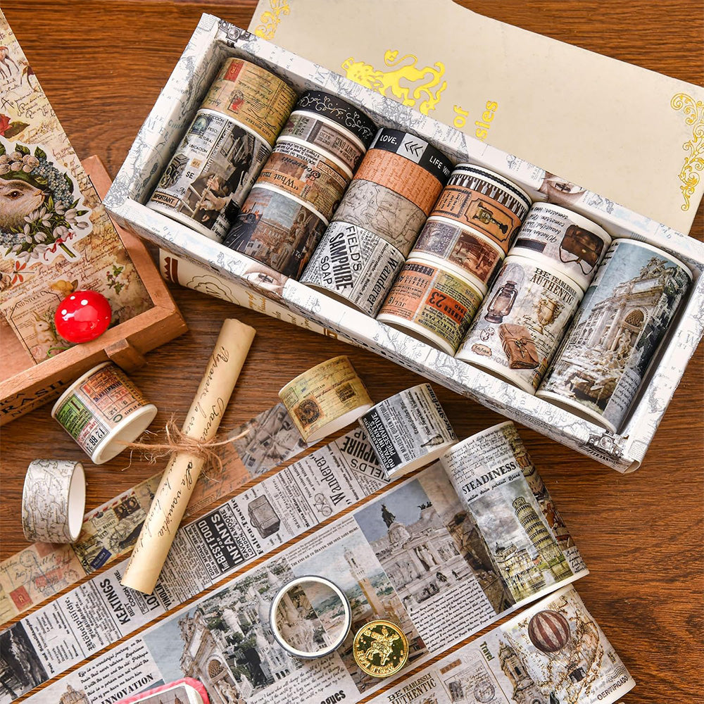 18 Rolls Vintage Washi Tape Set Writable Tapes for Scrapbooking Junk Journal supplies-World Monuments