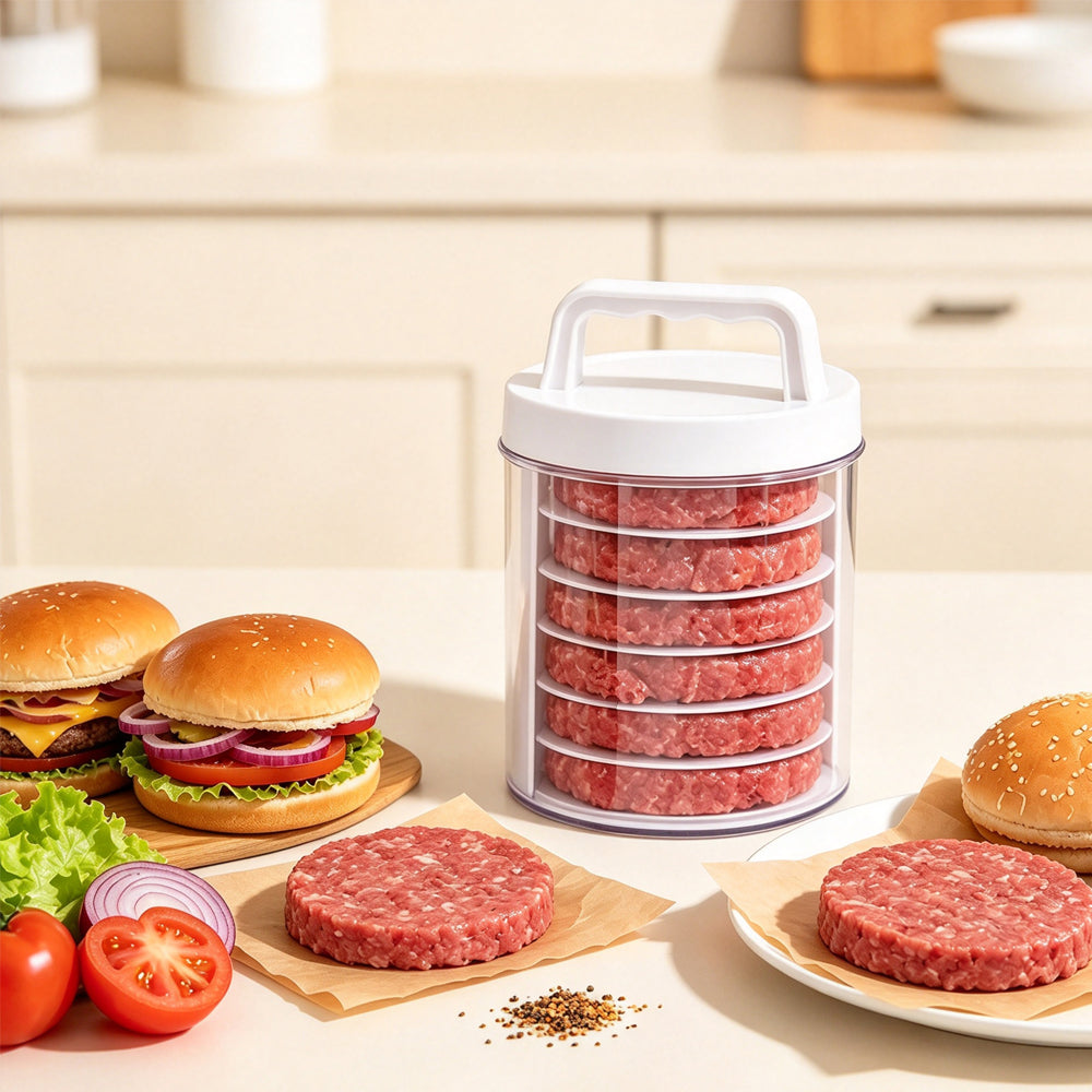 6 Layer Burger Patty Maker with 5 Discs Patty Press for BBQ Homemade Prep