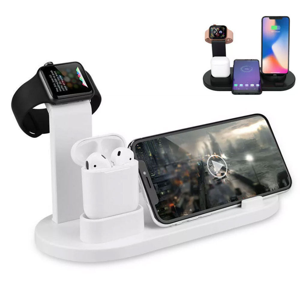 4-in-1 Charger Dock Wireless Charging Station for Apple Android QI Devices White