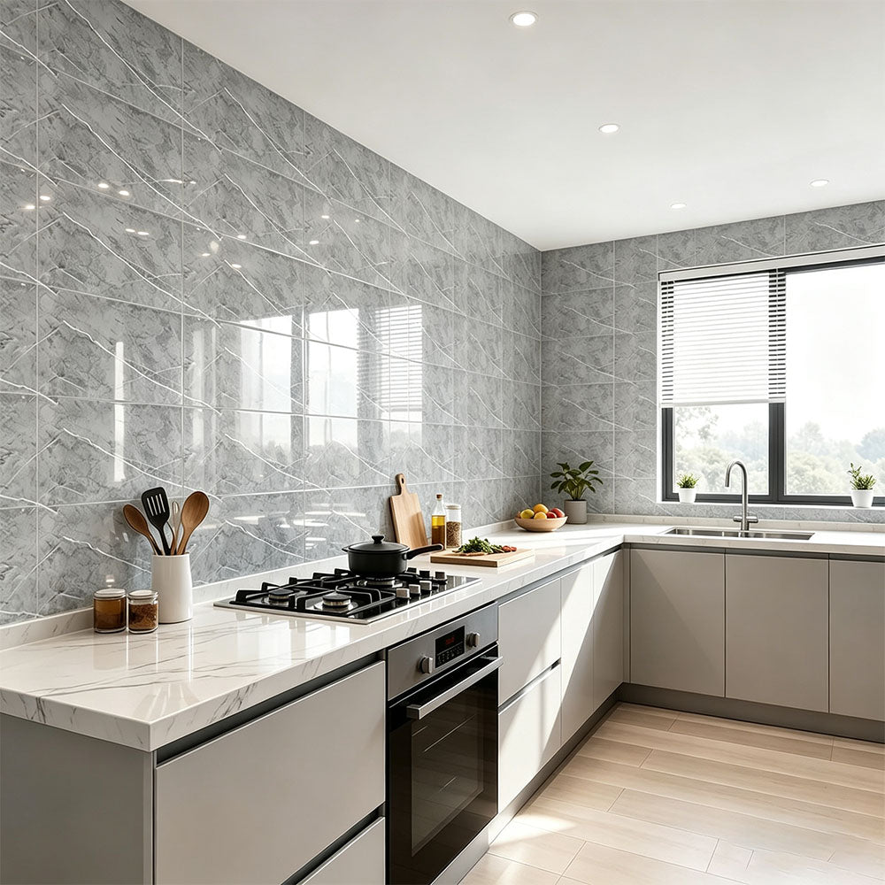 10Pcs Self Adhesive PVC Wall Tiles- Grey