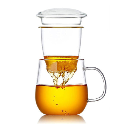 Glass Tea Cup with Infuser and Lid Borosilicate Tea Mug for Loose Leaf Tea