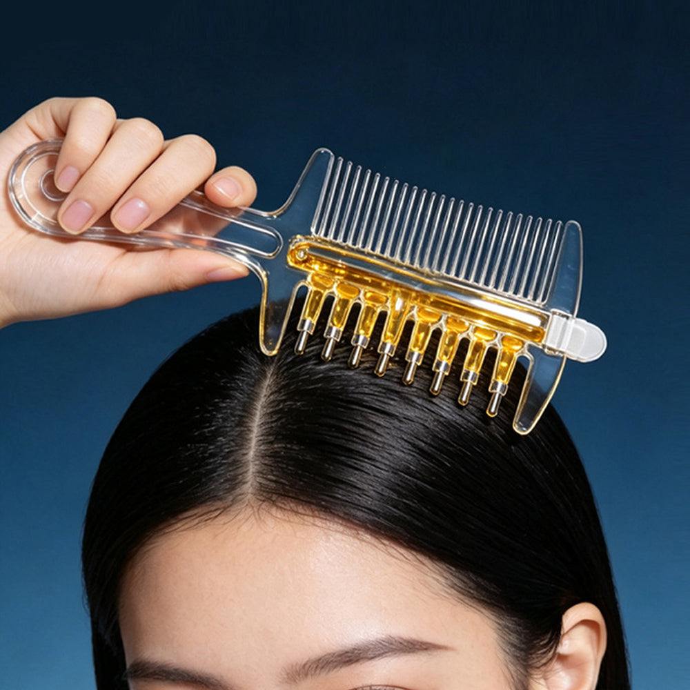2 in 1 Liquid Guide Comb Oil Comb with Flow Control and Scalp Massage Comb - Clear