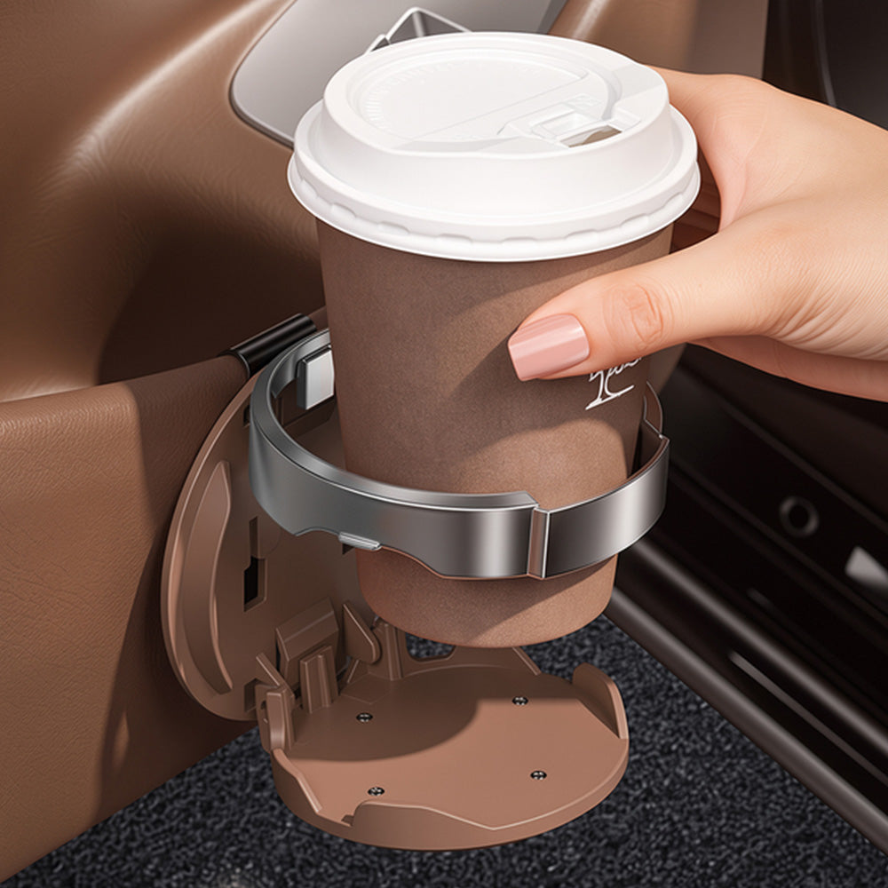 Adjustable Folding Car Door Cup Holder Clip-On Drink Organizer - Brown