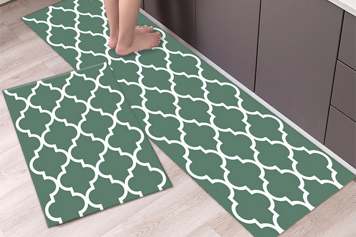 2 PCS Entryway Rug Door Mats Non-Slip Rubber Backing For Kitchen-Green