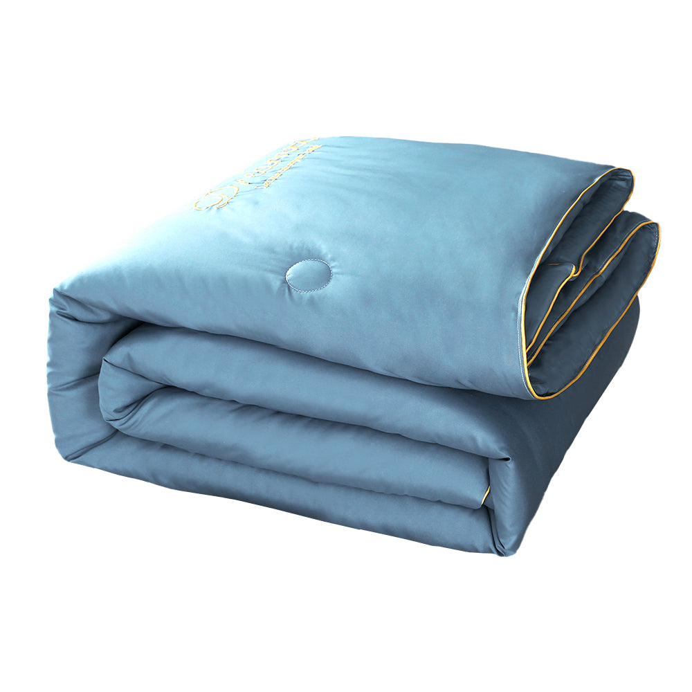 4 Pieces Set Summer Cool Feeling Bedding Set Air Conditioning Comfy Comforter Pillowcase Bed Sheet Blue