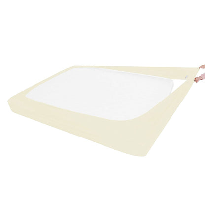 Elastic Box Spring Cover Stretchy Wrap Around 4 Sides Bed Skirt for Hotel Home -Beige