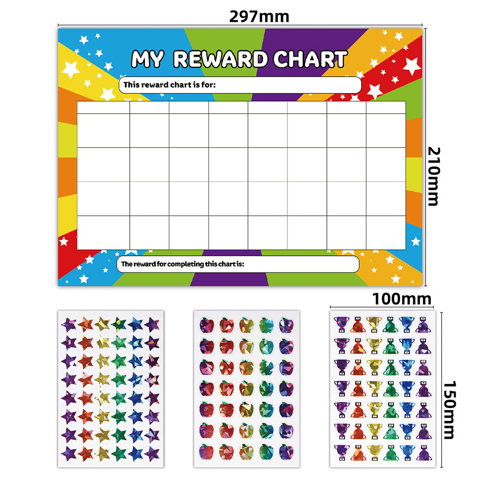 4 Piece Star Reward Chart with 3 Glitter Sticker Sheets Set