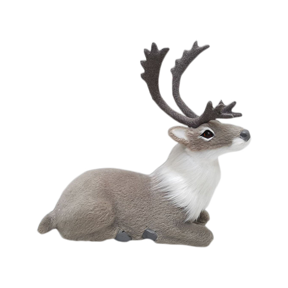 2Pcs Simulated Fur Reindeer Christmas Figurine Standing Reclining Decor