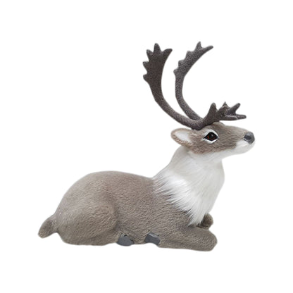 2Pcs Simulated Fur Reindeer Christmas Figurine Standing Reclining Decor