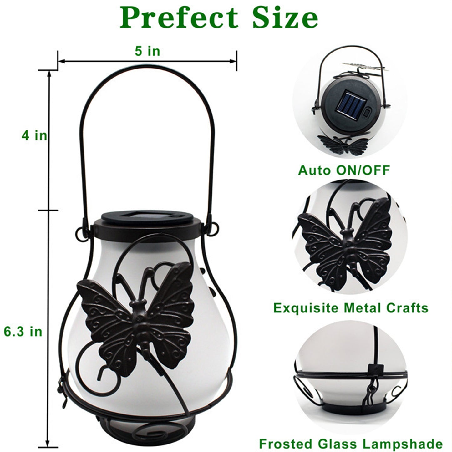 Waterproof LED Flame Lights Metal Solar Lantern Outdoor Hanging Lanterns -Butterfly Flame Lamp