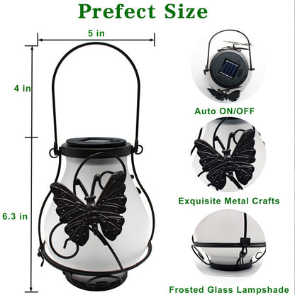 Waterproof LED Flame Lights Metal Solar Lantern Outdoor Hanging Lanterns -Butterfly Flame Lamp