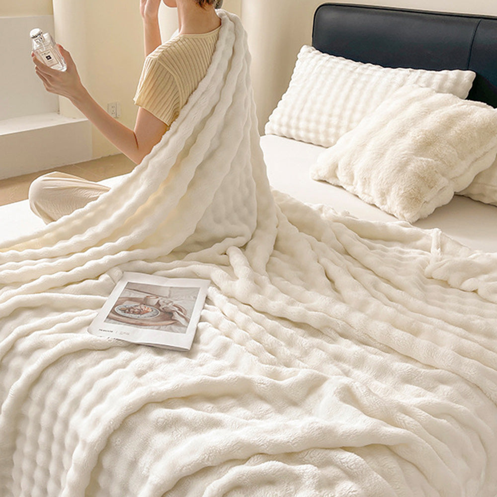 Bubble Fleece Blanket-White