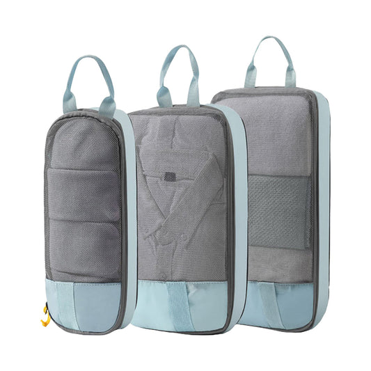 3-Piece Compression Packing Storage Bag Set Travel Accessories Packing Organizers Travel Carry Bags Household Storage Light Blue