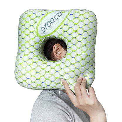 Square Ear Piercing Pillow for Side Sleepers with Central Ear Hole Green