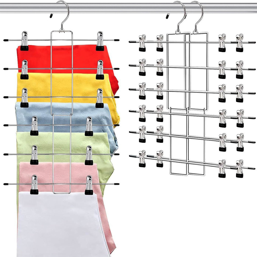 2Pcs Space Saving Hanging Pants Organizer with 12 Clips and 360 Degrees Swivel Hook