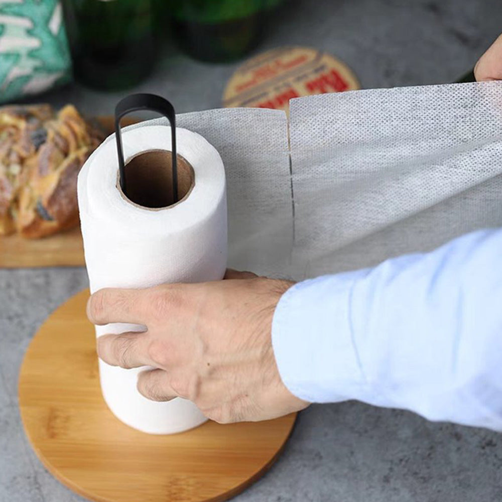 Freestanding Paper Towel Holder with Non-Slip Wood Base for Countertop Black