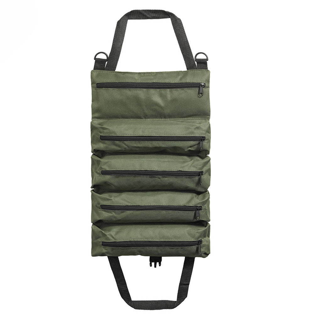 Roll Up Tool Bag Oxford Canvas Tool Organizer with 5 Zippered Pockets