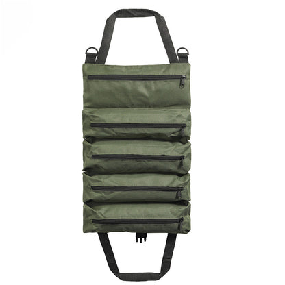 Roll Up Tool Bag Oxford Canvas Tool Organizer with 5 Zippered Pockets