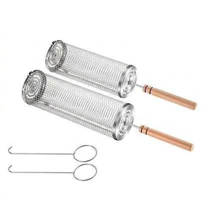 2 Pack Stainless Steel Rolling Grill Baskets with Handles