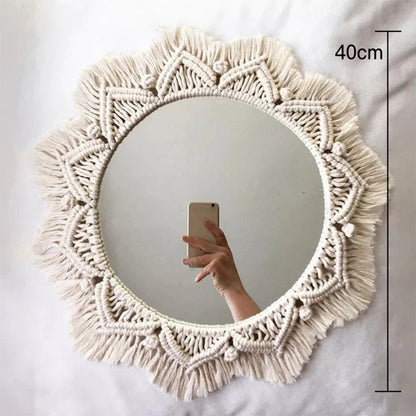 Boho Macrame Wall Hanging Mirror Handmade Woven Tapestry Home Decoration Craft