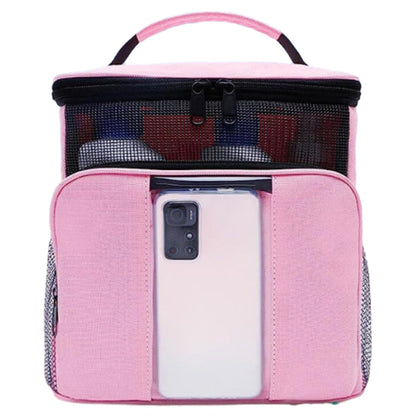 Portable Hanging Toiletry Bag Travel Makeup Storage Bag Mesh Shower Caddy Tote Pink