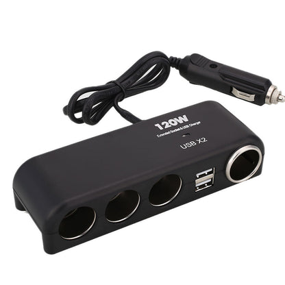 6-in-1 120W Multi Socket Car Cigarette Lighter Splitter 12V-24V Dual USB Charger