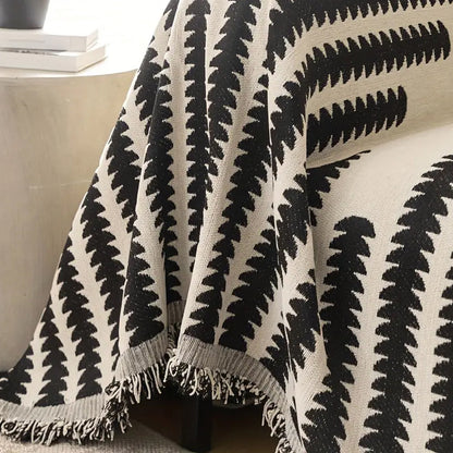 Reversible Sofa Couch Cover Boho Chenille Blanket Black