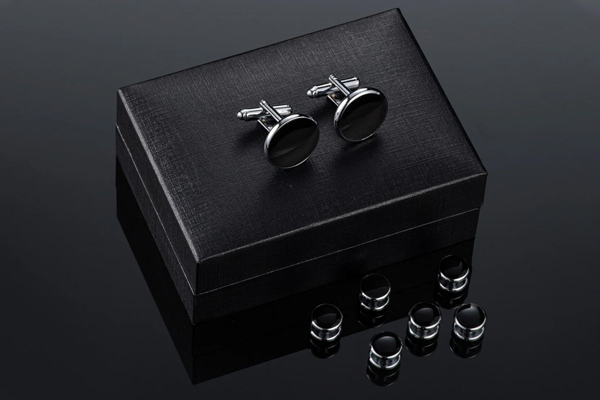 8 Pieces Men Tuxedo Cufflink and Shirt Stud Set for Weddings Parties - Silver