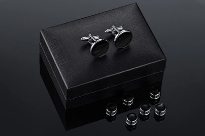 8 Pieces Men Tuxedo Cufflink and Shirt Stud Set for Weddings Parties - Silver