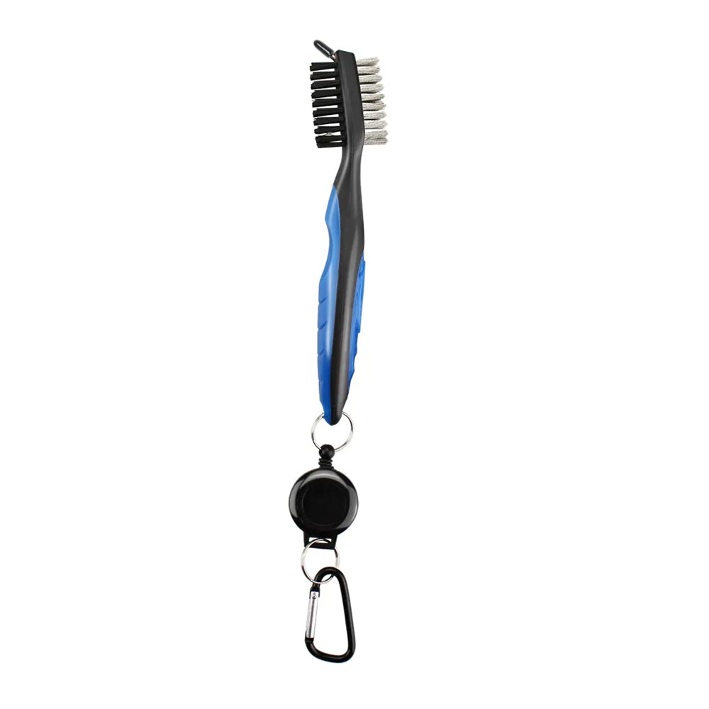 Double Sided Golf Cleaning Brush Club Brush and Groove Brush with Retractable Reel Blue
