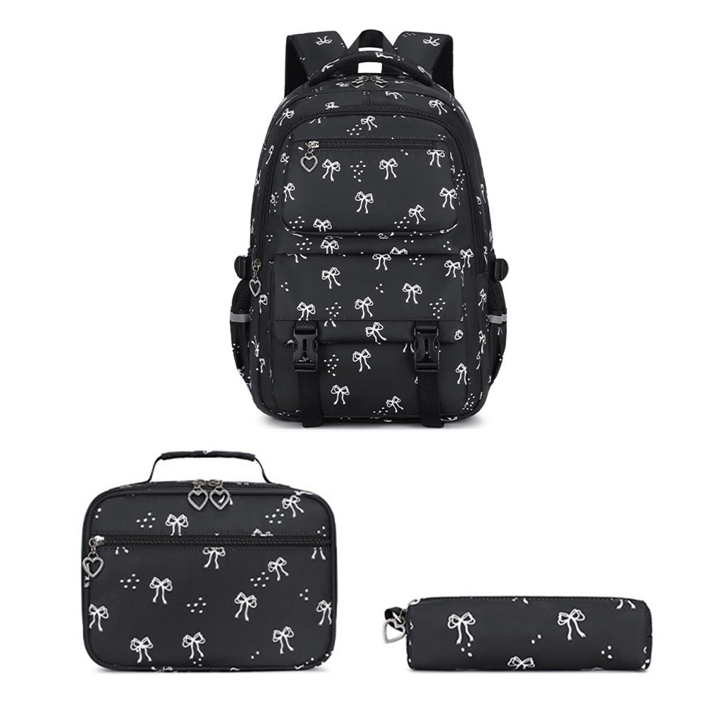 3 Piece Girls School Backpack Set with Lunch Bag Pencil Case - Black