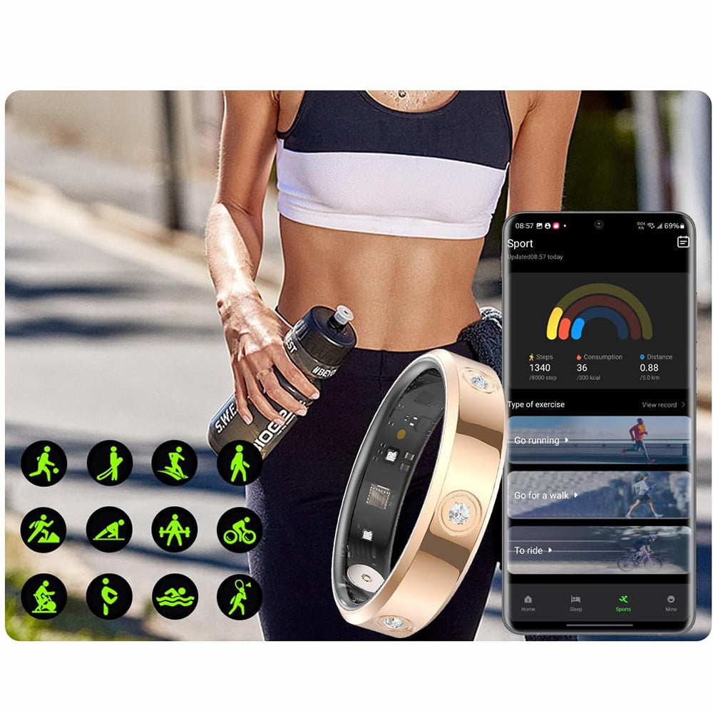 Stainless Steel Smart Ring with Charging Case-Gold