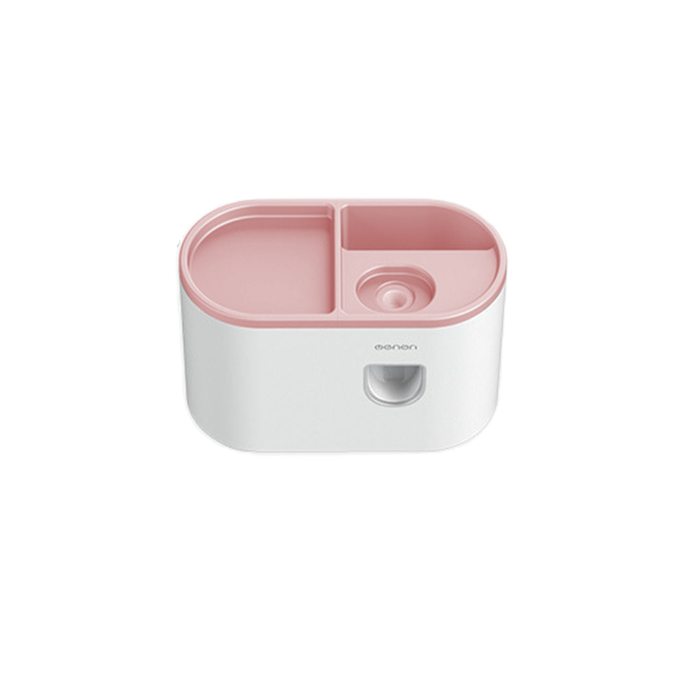Wall Mounted Toothbrush Holder for Bathroom Automatic Toothpaste Dispenser Kit-Pink