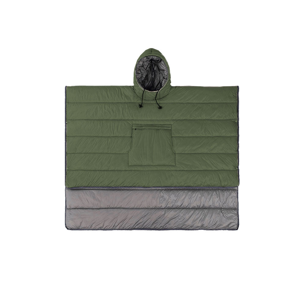 Camping Warm Cloak Cape Poncho Sleeping Bag Wearable Hooded Blanket for Hiking Fishing Outdoor Sport Green