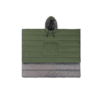 Camping Warm Cloak Cape Poncho Sleeping Bag Wearable Hooded Blanket for Hiking Fishing Outdoor Sport Green