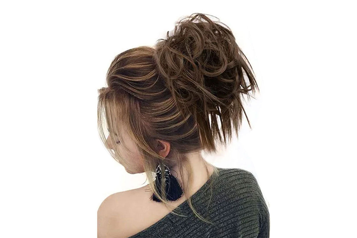 High-Temperature Fiber Curly Wavy Scrunchy Messy Hair Bun-Medium Brown