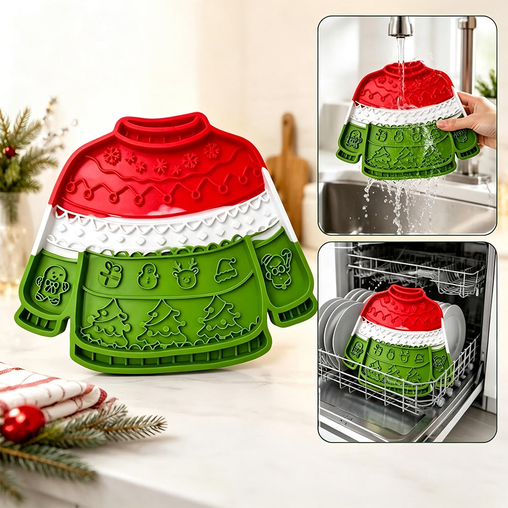 Christmas Pet Silicone Licking Mat with Suction Cups - Green