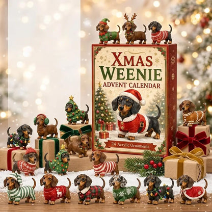 24 Days Dachshund Christmas Advent Calendar 2D Puppy Acrylic Figures